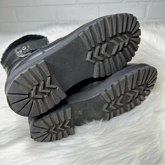 Zara Leather Buckle Faux Fur Lined Moto Boots Sz 9 - Picture 8 of 10
